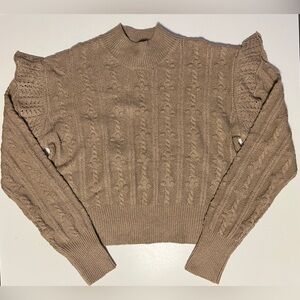 Sweet Republic Women’s Cream Mockneck Ruffle Shoulder Sweater, Size XL